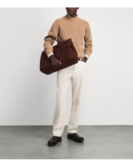 FIORONI CASHMERE Brown Cashmere Ribbed Sweater for men