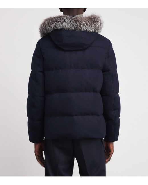 Canali Blue Cashmere Down Puffer Jacket for men