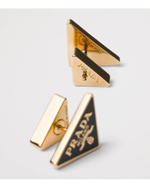 Prada Metallic Enamel Triangle Logo Earrings