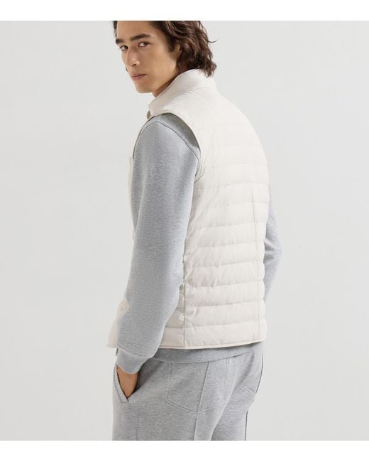 Brunello Cucinelli White Bonded Taffeta Down Gilet for men