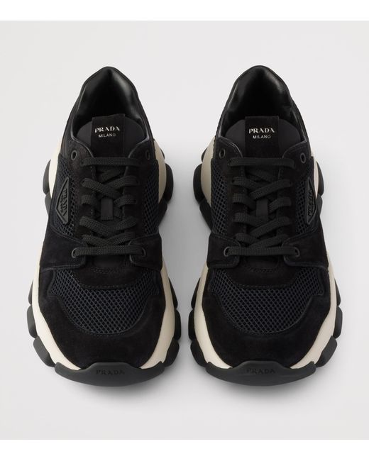 Prada Black Mesh Fabric And Suede Sneakers