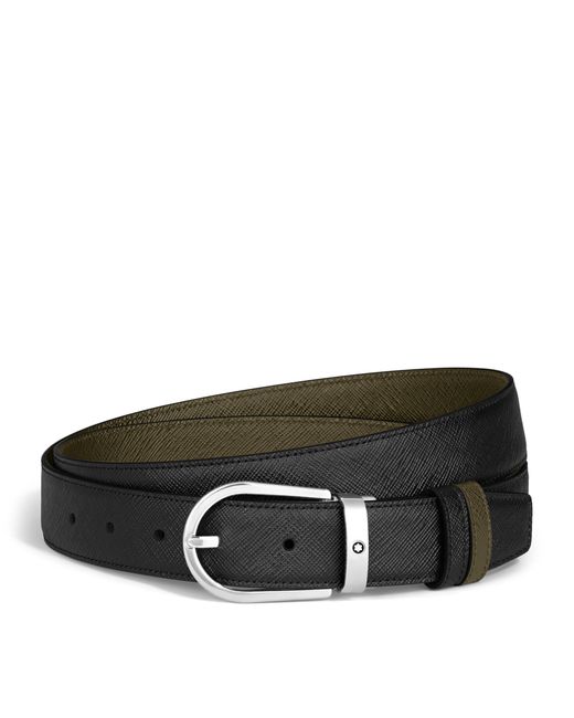 Montblanc Black Leather Reversible Horseshoe Belt for men