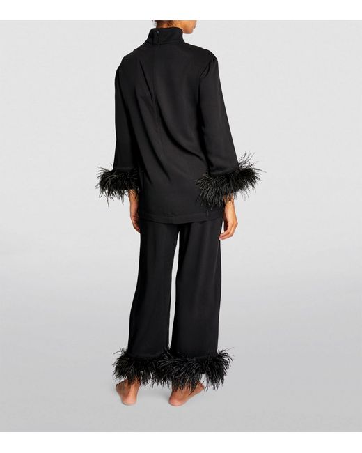 Sleeper Feather-trim Black Tie Pyjama Set