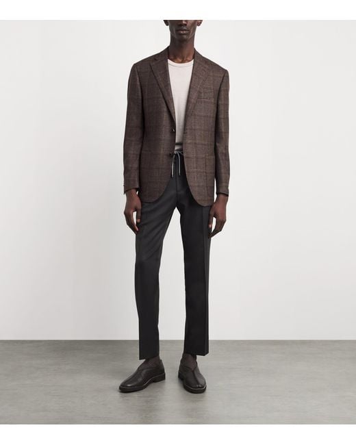 Corneliani Brown Virgin Wool Mouliné Check Blazer for men
