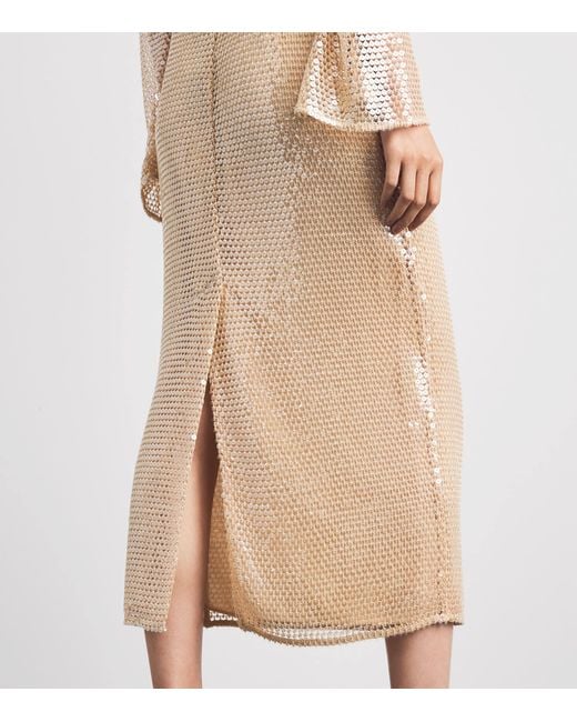 Toccin Natural Sequinned Leilani Midi Pencil Skirt