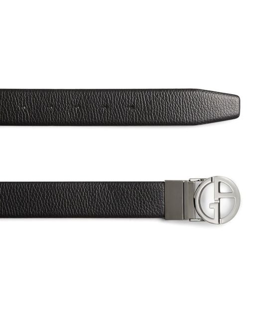 Giorgio Armani Black Leather Logo Belt for men