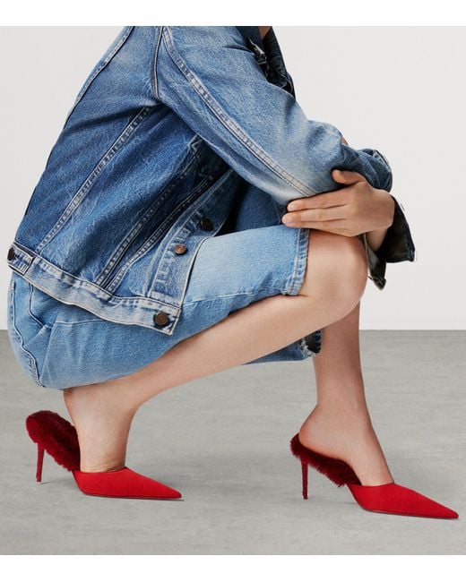 Christian Louboutin Red Km Embellished Heeled Mules 85