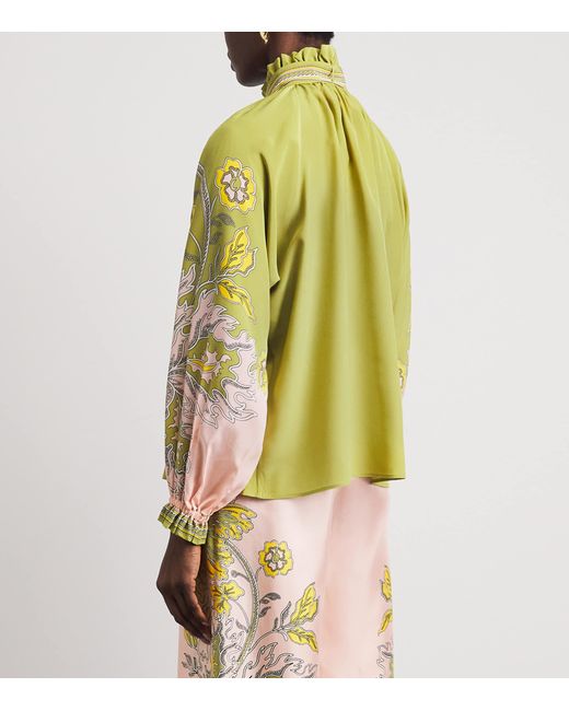 LaDoubleJ Yellow Silk Printed Blouse With Scarf