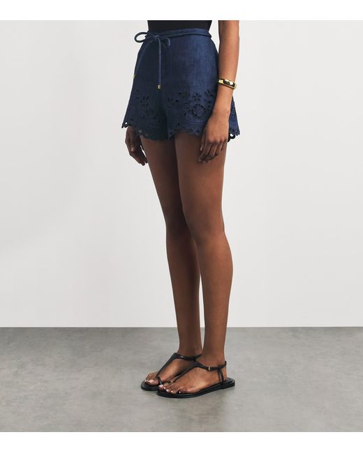 Zimmermann Blue Denim Broderie Mahon Shorts