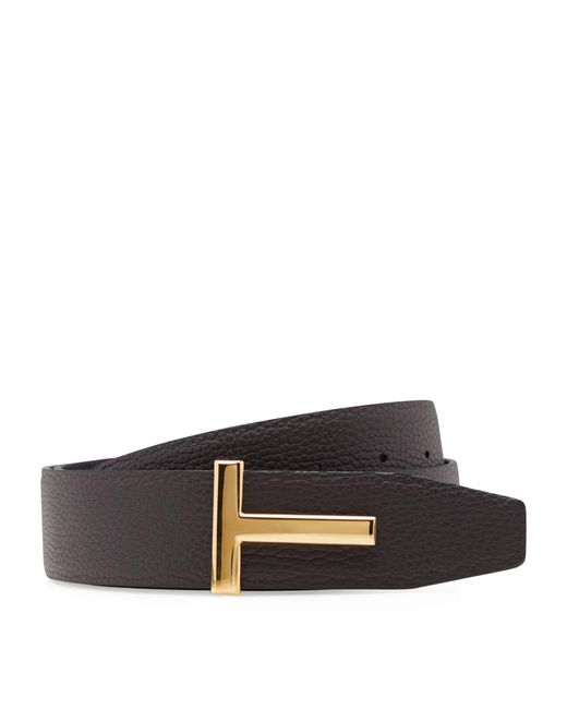 Tom Ford Black Leather Reversible T Icon Belt for men