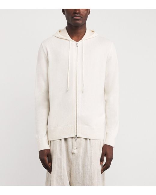 Eleventy White Cashmere Zip-Up Hoodie for men