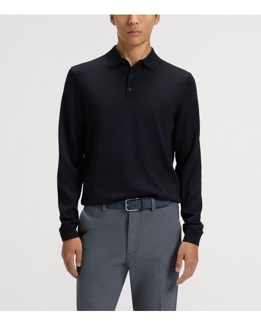 Boss Blue Virgin Wool Polo Sweater for men