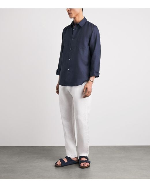 Derek Rose Blue Linen Monaco Shirt for men