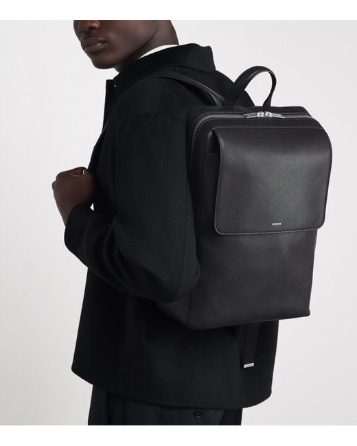 Sandro Black Leather Logo Backpack for men