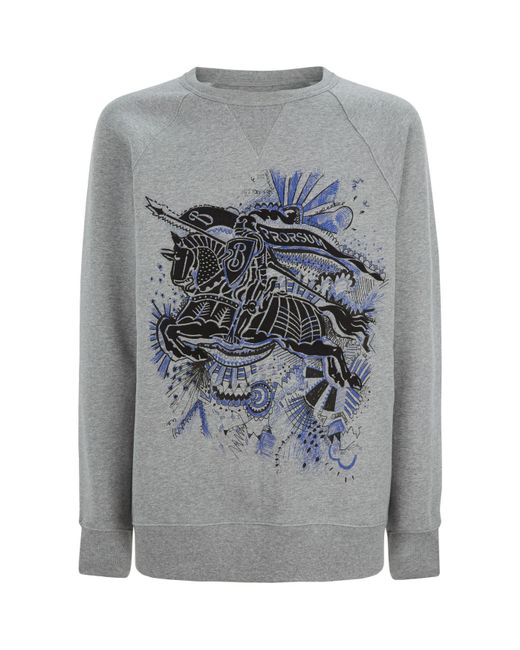 Burberry Gray Equestrian Knight Embroidered Sweatshirt for men