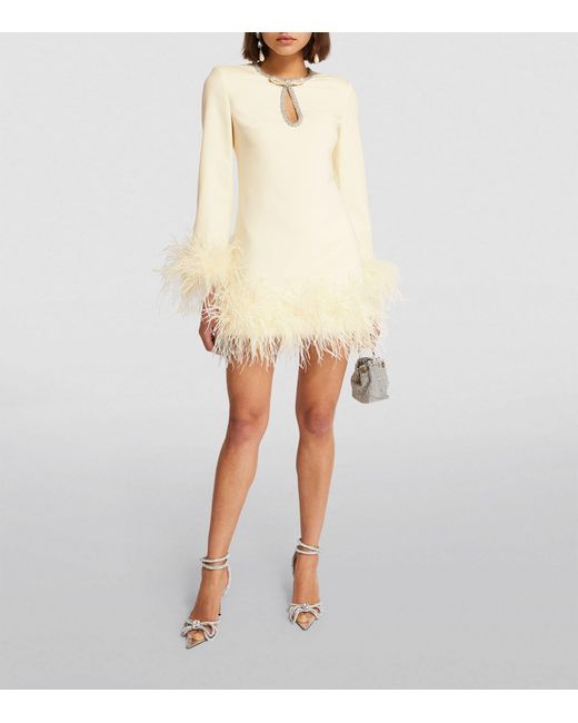 Self-Portrait Crepe Feather-trim Mini Dress in Natural | Lyst