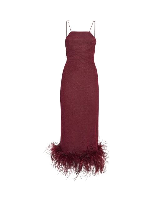 Oseree Red Lumière Feather Midi Dress