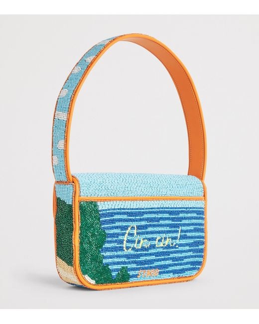 Staud Blue Beaded Tommy Shoulder Bag