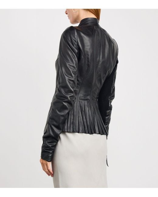 Rick Owens Black Wool-Panel Hollywood Leather Jacket