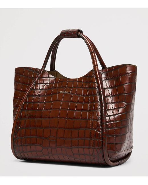 Max Mara Brown Small Croc-Embossed Leather Marine Top-Handle Bag