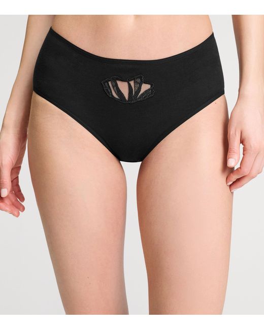 Hanro Black Cotton Lace-Detail Rosaria Briefs