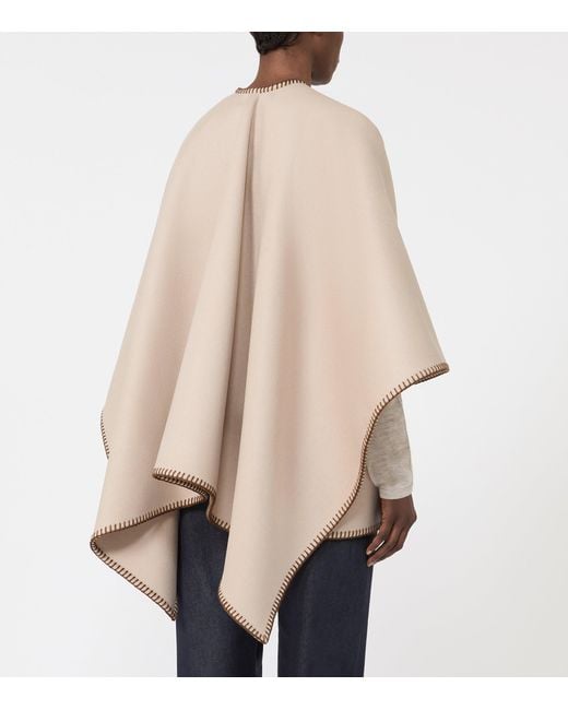 Max Mara Natural Virgin Wool Logo Cape And Belt