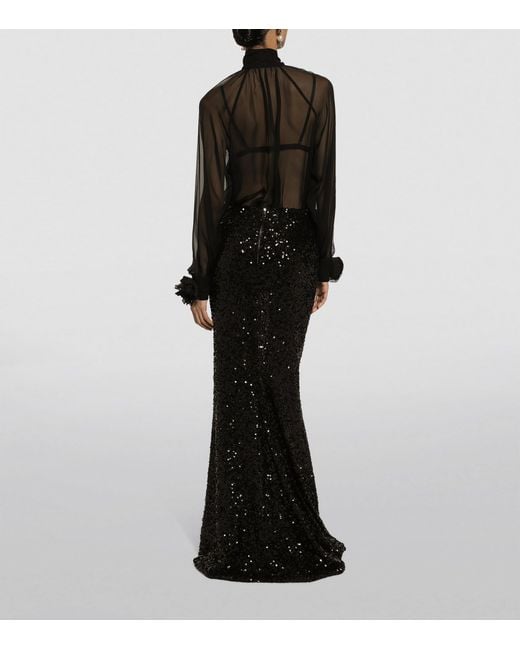 Dolce & Gabbana Black Silk Flower-Detail Blouse