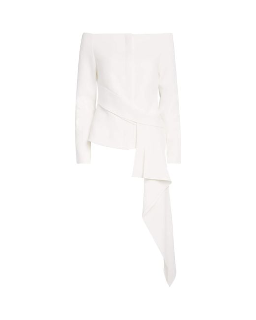 Roland Mouret White Off-The-Shoulder Draped Jacket