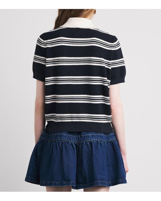 Maje Blue Embellished Stripe Polo Shirt