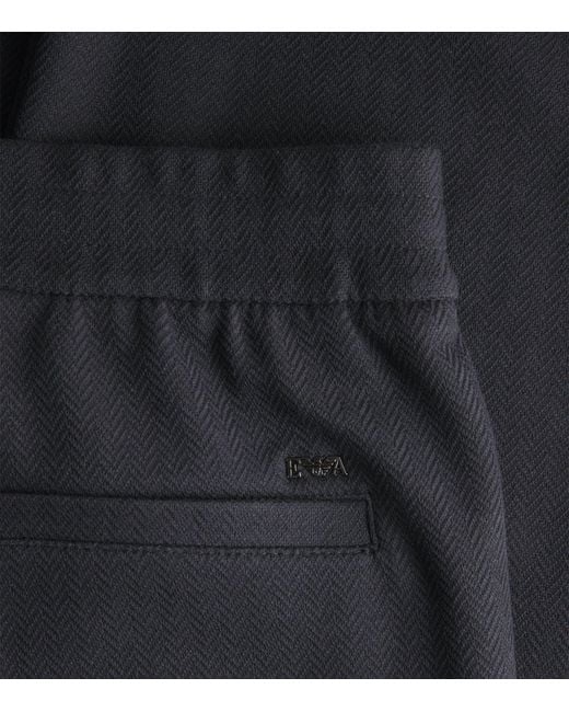 Emporio Armani Blue Chevron Drawstring Trousers for men