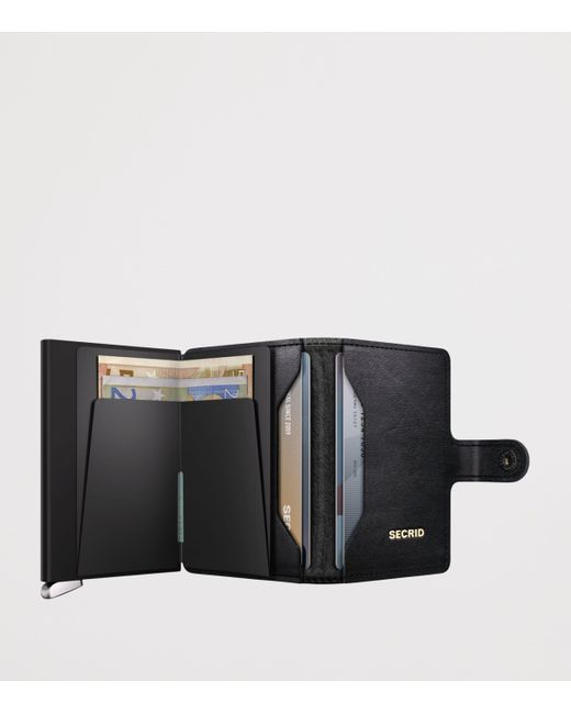 Secrid Black Leather Embossed Lines Miniwallet for men