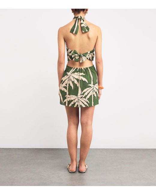 Johanna Ortiz Green Cotton Poplin Printed Mini Dress