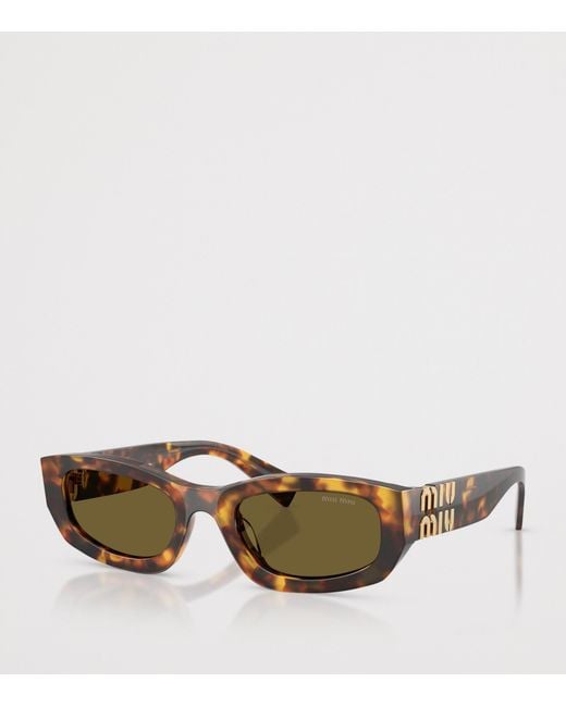 Miu Miu Green Tortoiseshell Rectangle Sunglasses