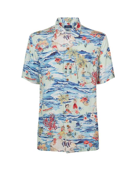 Polo Ralph Lauren Denim Hawaiian Print Bowling Shirt in Blue for Men | Lyst