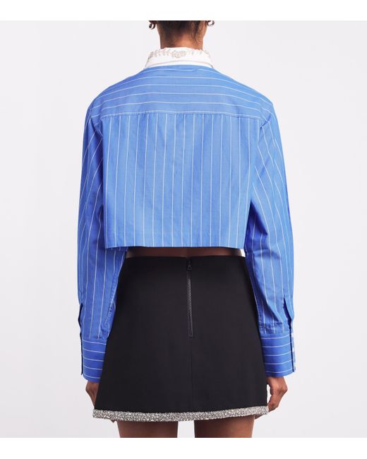 Sandro Blue Cotton Beaded Cropped Shirt