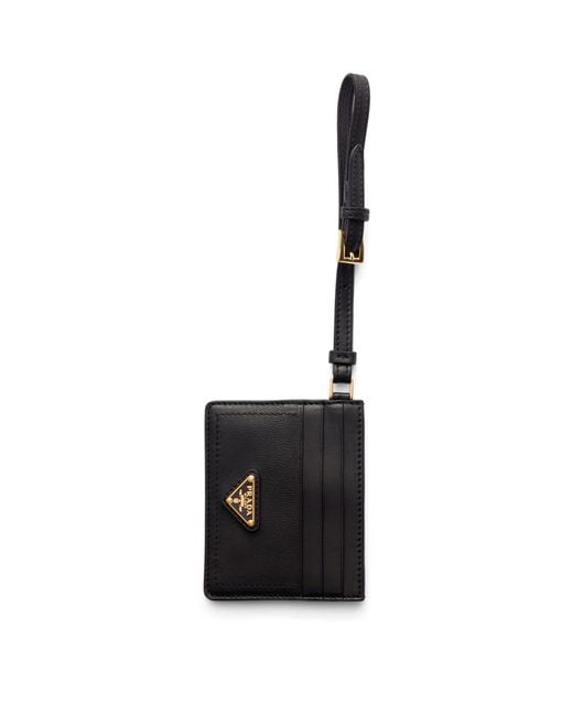 Prada Black Leather Triangle Card Holder