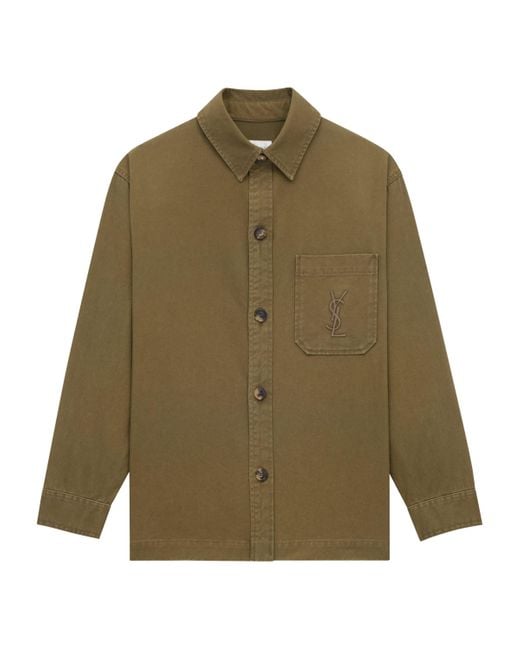 Saint Laurent Green Cotton-Linen Cassandre Overshirt for men