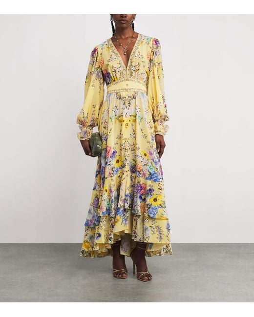 Camilla Metallic Silk Darling Buds Maxi Dress