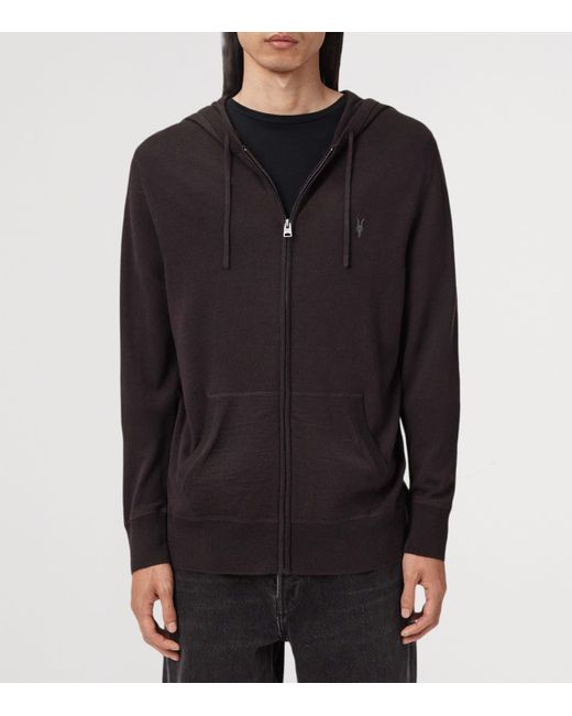 AllSaints Blue Merino Wool Mode Hoodie for men