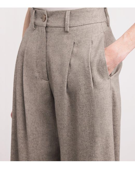 Colombo Gray Kid Cashmere Pleated Wide-Leg Trousers