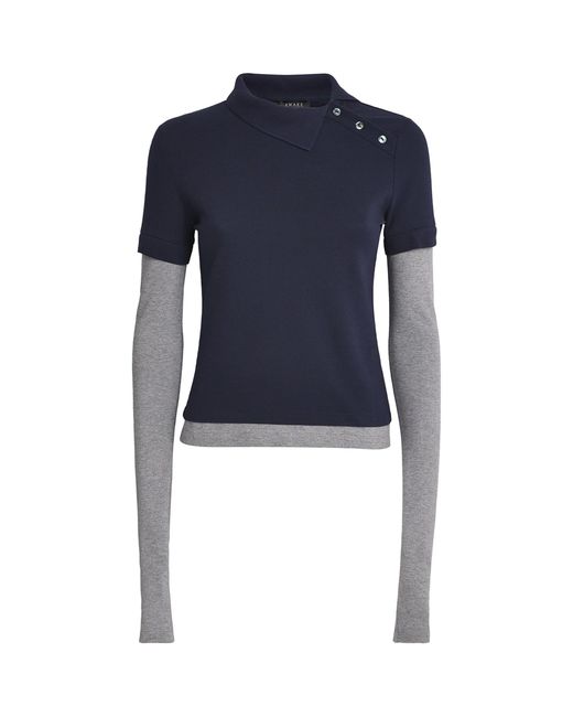 A.W.A.K.E. MODE Blue Cotton Asymmetric Double Polo Shirt