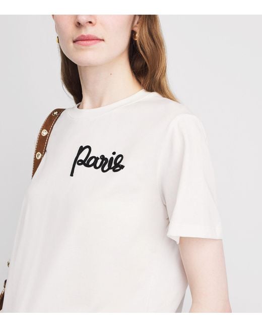 Maje White Cotton Paris Embroidered T-Shirt