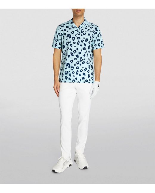 J.Lindeberg Blue Leopard Print Short-sleeve Shirt for men