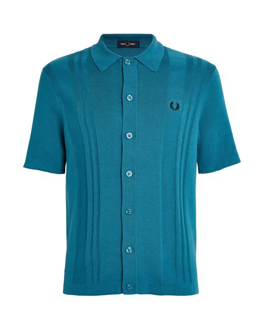 Fred Perry Blue Knitted Striped Polo Shirt for men