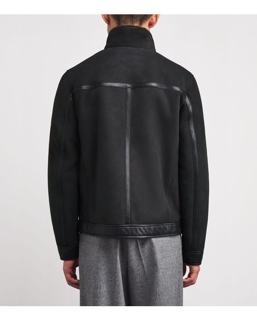 Pal Zileri Black Suede Shearling Bomber Jacket for men