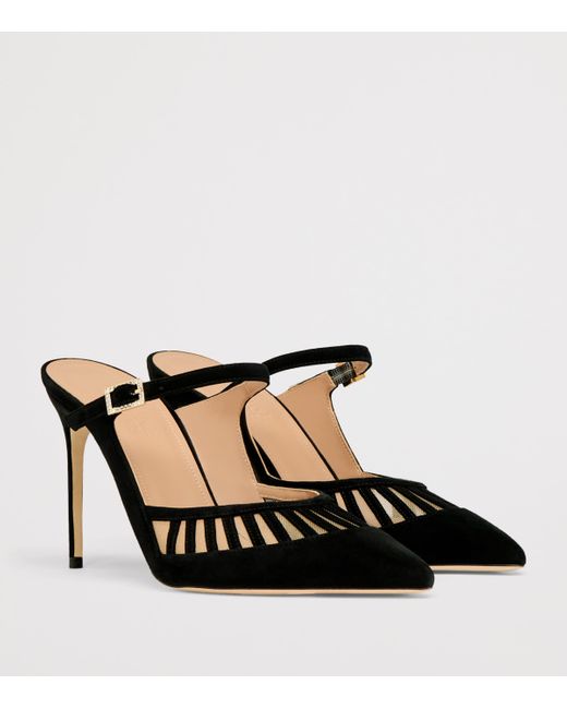 Malone Souliers Black Suede Bardot Cut-Out Heeled Mules 90