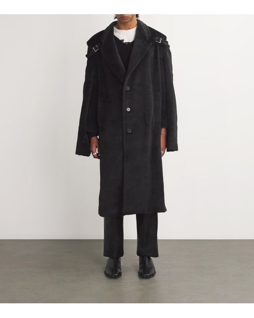 Enfants Riches Deprimes Black Suri Alpaca-Wool Buckle-Detail Overcoat for men