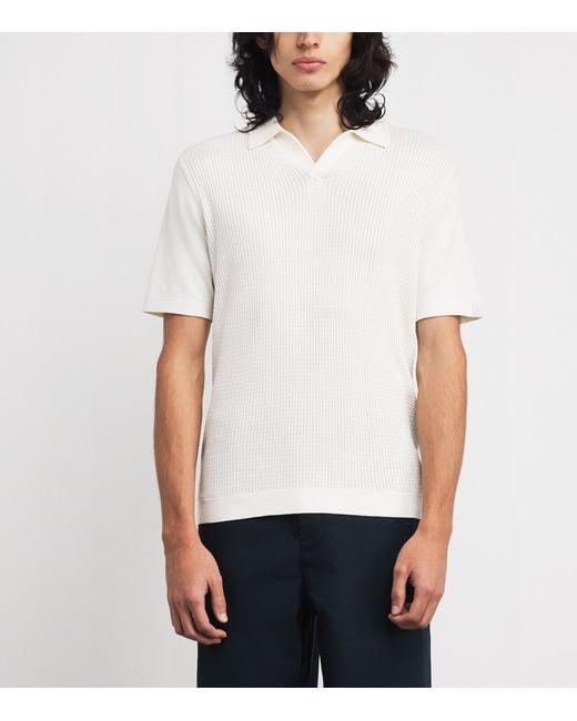 Rag & Bone White Cotton Rib-Knit Polo Shirt for men