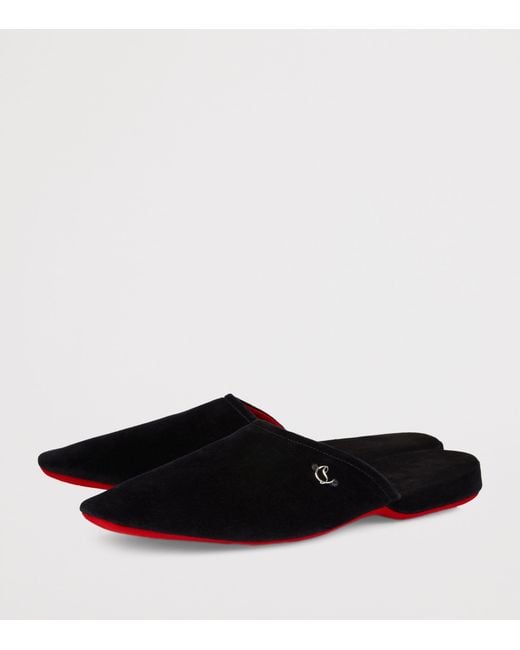 Christian Louboutin Black Tonton Dede Velvet-Suede Slippers for men
