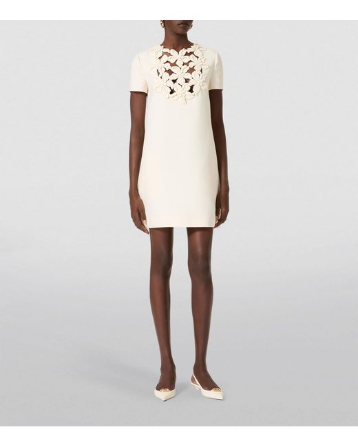 Valentino Garavani White Hibiscus-detail Mini Dress